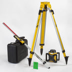 Laser rotatif STABILA LAR 160 G avec faisceau vert, trépied jaune et accessoires.