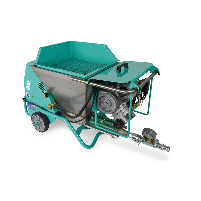 Pompe à vis excentrique IMER Small 50 EVO, compacte et légère, conçue pour le pompage et la projection de matériaux.