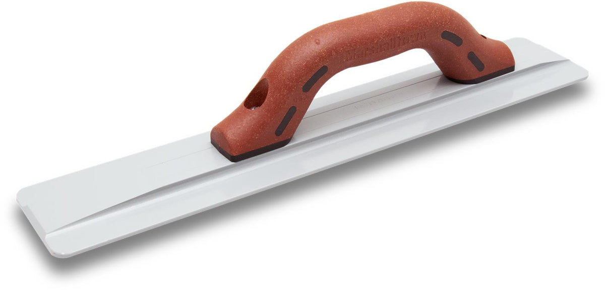 Manual magnesium concrete float with beveled edges for a smooth finish.