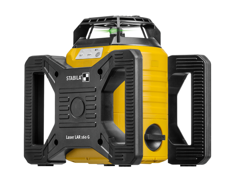 Laser rotatif STABILA LAR 160 G avec faisceau vert, boîtier jaune et noir.
