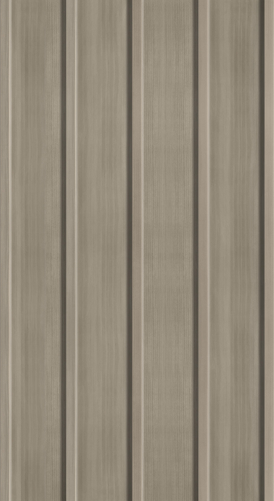 Revêtement en aluminium de couleur beige avec des rainures verticales, style Board & Batten.