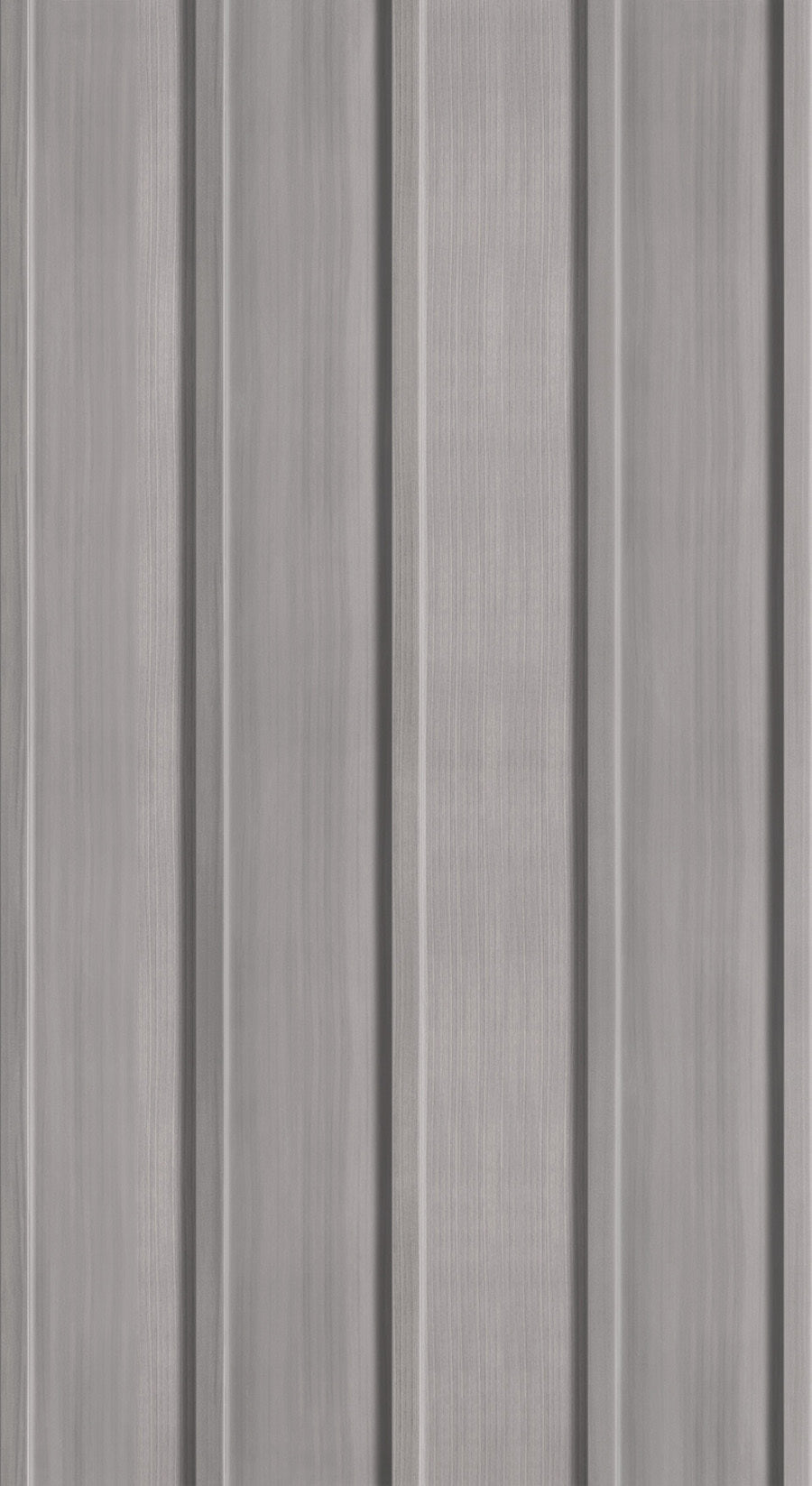 Revêtement en aluminium de couleur gris avec des rainures verticales, style Board & Batten.