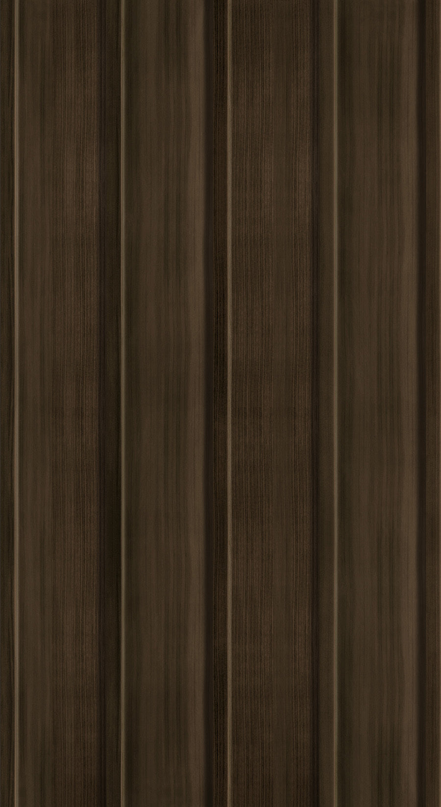 Revêtement en aluminium de couleur brun foncé avec des rainures verticales, style Board & Batten.