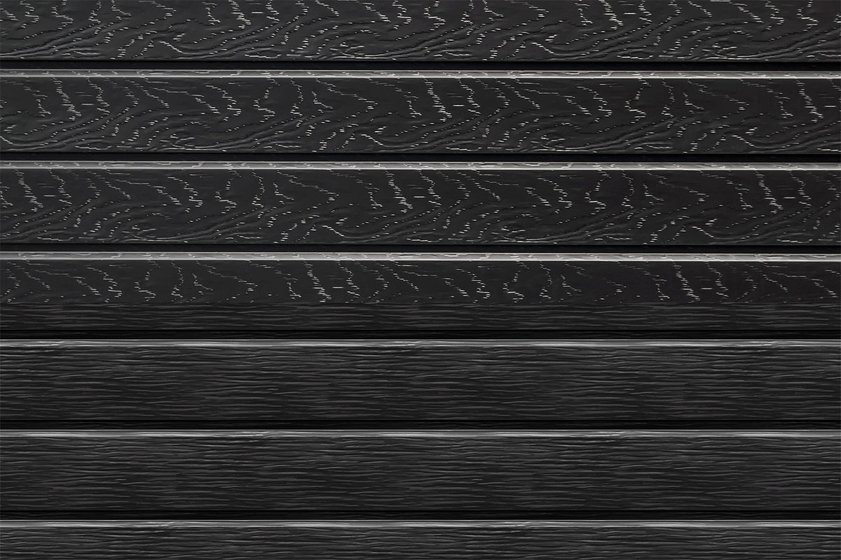 Revêtement en aluminium texturé imitant le bois, disposé horizontalement.
