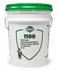 Seau de 19 litres de produit de cure de béton, résine à base d'eau, étiquette verte et blanche, conforme aux COV.