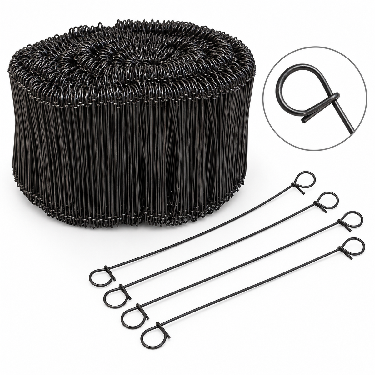 Broche métallique avec boucle, conçue pour maintenir les éléments d’armature sur les chantiers de béton.