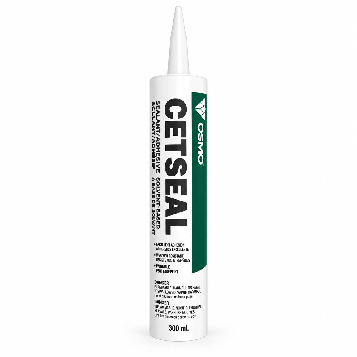 Scellant adhésif Osmo CETSEAL en tube de 300 ml, couleur verte avec un embout blanc.