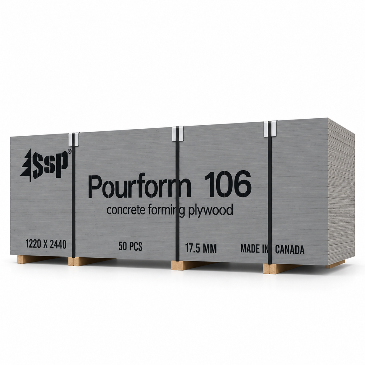 Contreplaqué Pourform 106 6 plis pour coffrage de béton, surface durable avec résine phénolique.