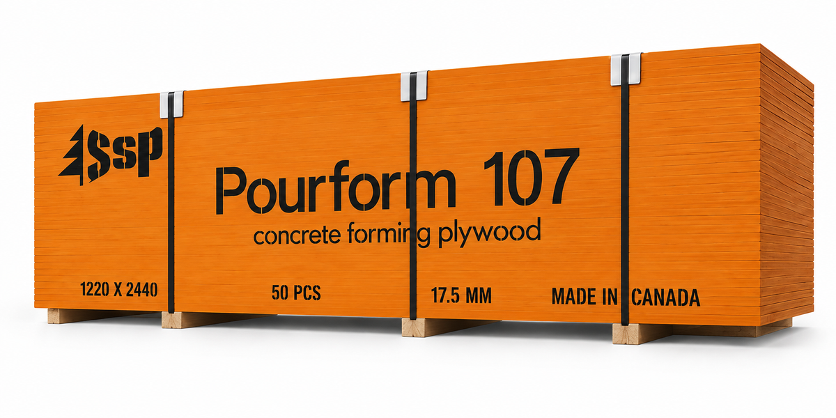 Contreplaqué MDO Pourform-107 pour coffrage de béton, surface résistante et durable.