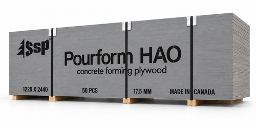 Pourform-HAO plywood for concrete formwork, resistant to alkalis and moisture.