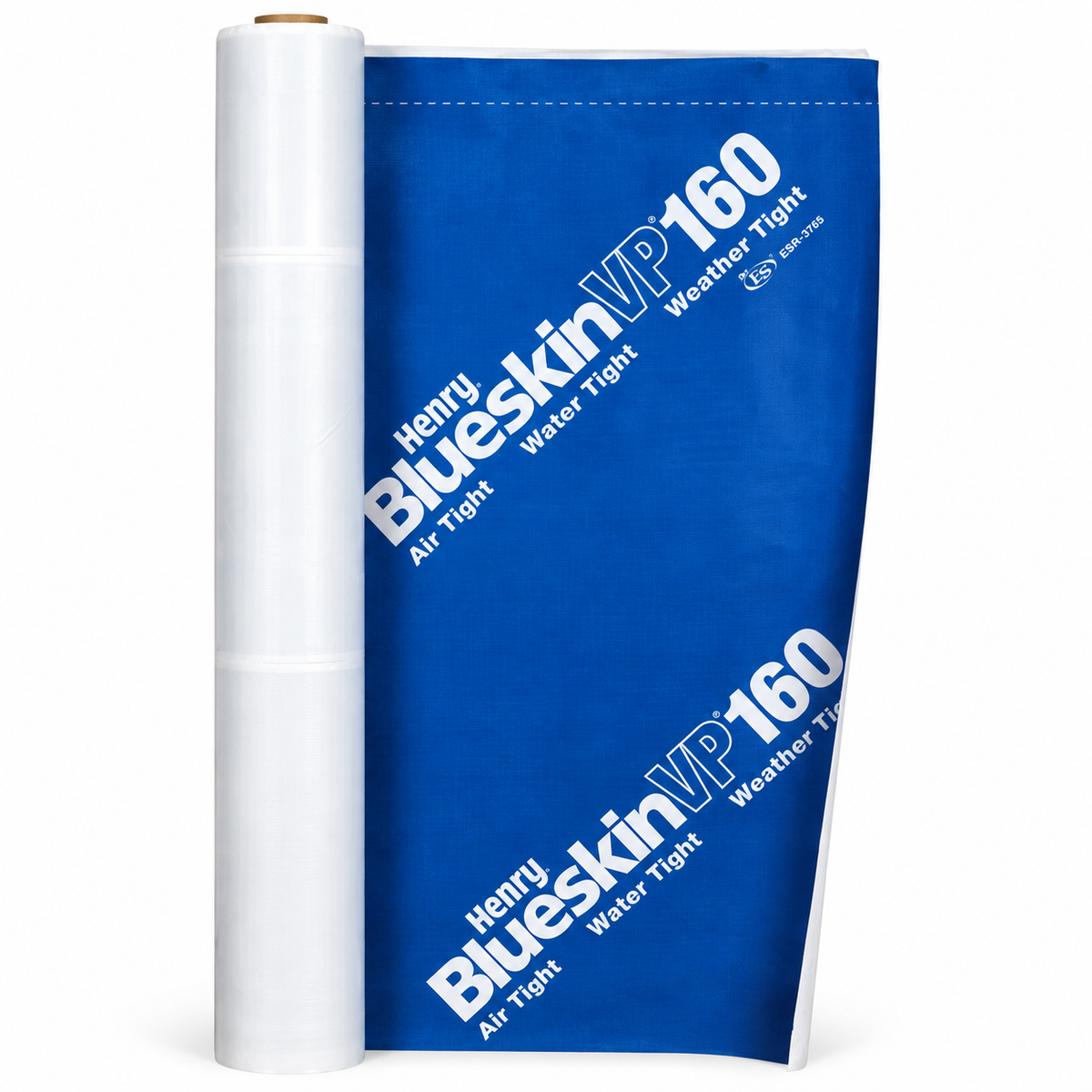Membrane pare-air bleue, enroulée sur un rouleau, résistante à l'eau et perméable à la vapeur.