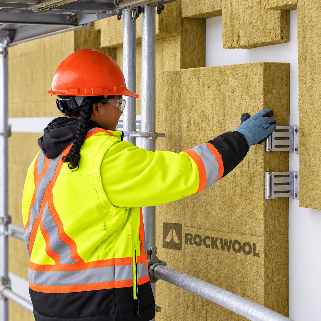 Panneau isolant en laine de roche Cavityrock de Rockwool, conçu pour murs creux.