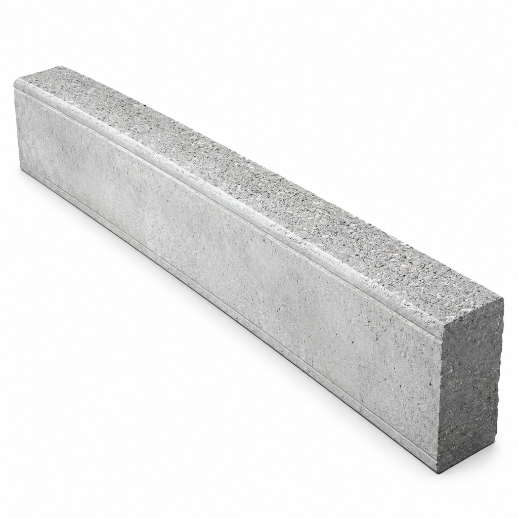 Bloc de béton gris, long et rectangulaire, avec une surface texturée et des bords droits.