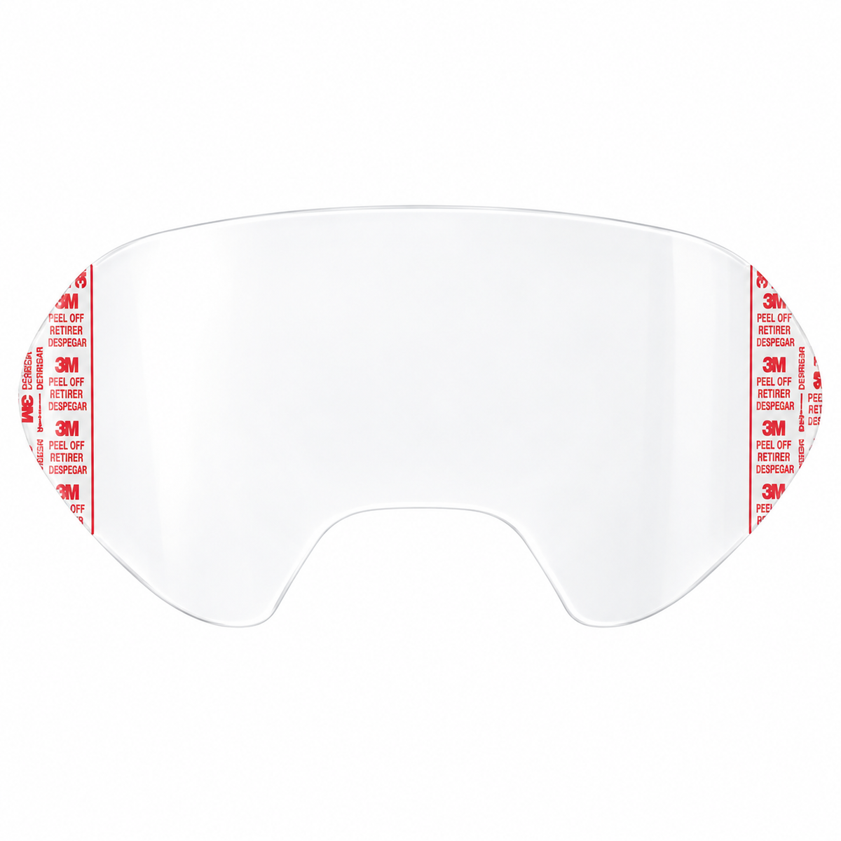 Protège-lentille transparent en plastique pour écran facial de respirateur 3M, avec bords rouges.