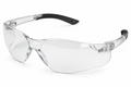 Lunettes de sécurité transparentes avec branches noires, conçues pour la protection des yeux.