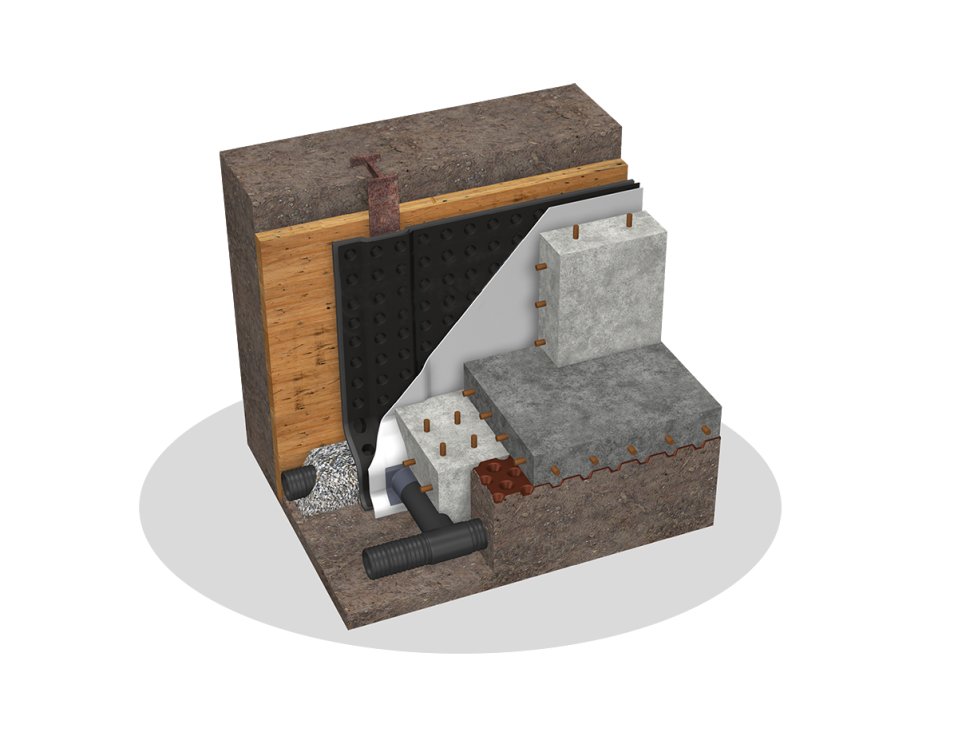 Panneau drainant DELTA®-DRAIN 6000 HI-X avec noyau alvéolé en polypropylène et géotextile, conçu pour l'évacuation de l'eau.