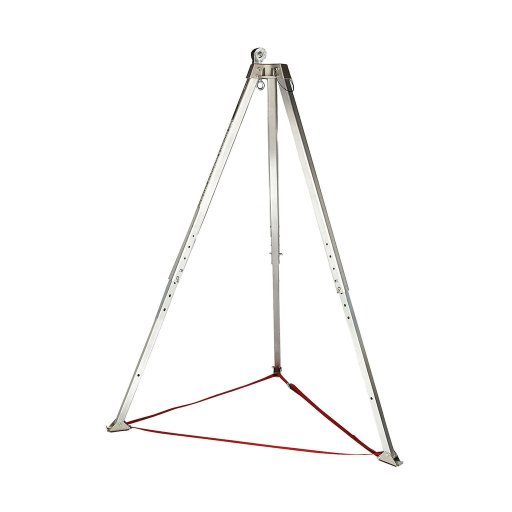 Trépied en aluminium avec treuil, conçu pour les opérations de travail et de sauvetage, avec pieds réglables.