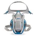 Masque de protection respiratoire 3M en bleu et gris, avec des sangles ajustables et des filtres latéraux.