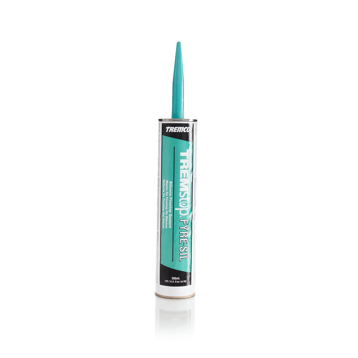 Tube de mastic Tremstop PyroSil de couleur turquoise, contenant 300 ml, avec embout applicateur.