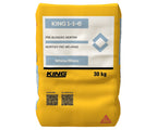 Sac de mortier pré-mélangé KING 1-1-6 de 30 kg, couleur blanche, avec étiquette indiquant les instructions et le logo KING.