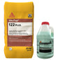 Sac de mortier SikaTop 122 PLUS de 25 kg et bouteille de produit inhibiteur de corrosion de 3,78 L.