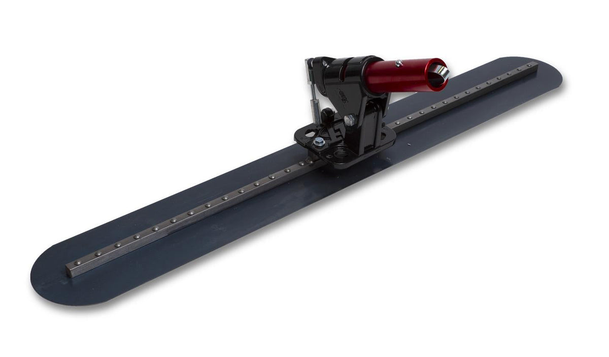 36-inch blue steel fresno for finishing concrete, with rounded blade.