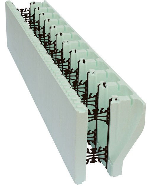 Saillie à brique isolant de 6" x 8' en polystyrène expansé, utilisée pour la construction de murs.