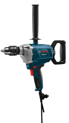 Agitateur Bosch 5/8 po, couleur bleu et noir, avec mandrin et poignée ergonomique, conçu pour mélanger divers matériaux.